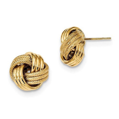 14k yellow gold 13mm textured love knot stud post earrings