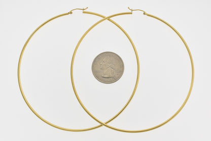 14k yellow gold extra large diameter 87mm x 2mm classic round hoop earrings 3.4 inches giant size super wide