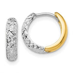 Load image into Gallery viewer, 14k Yellow White Gold Two Tone Textured Huggie Hinged Hoop Earrings 13mm x 3mm
