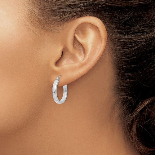 10k white gold classic square tube round hoop earrings 20mm x 3mm