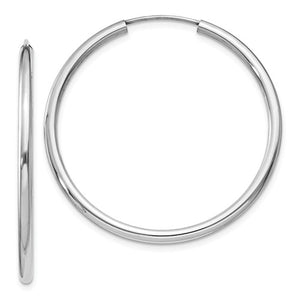 14k white gold round endless hoop earrings 34mm x 2mm