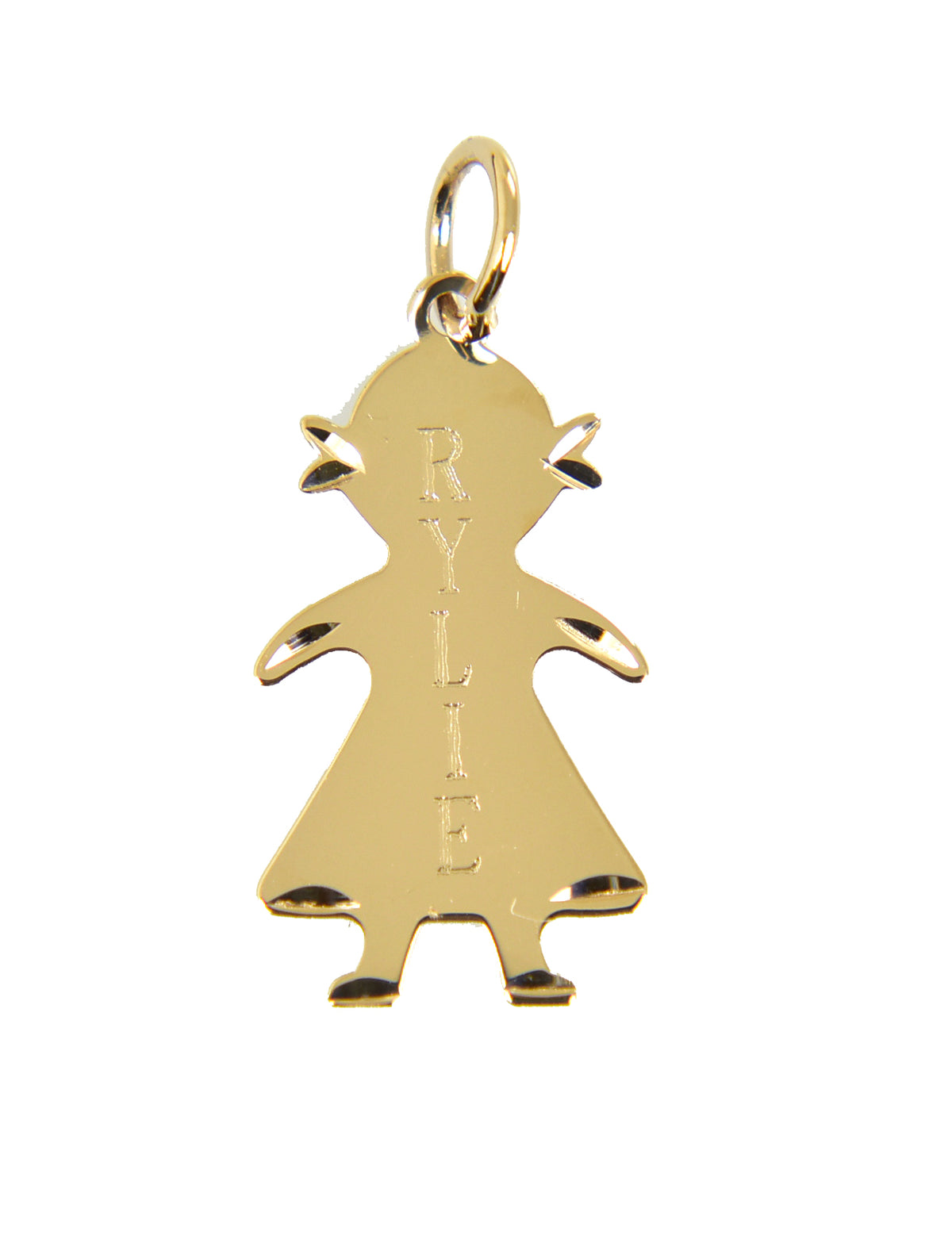 14k yellow gold girl flat disc pendant charm engraved personalized name initials date