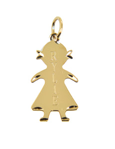 14k Yellow Gold Girl Flat Disc Pendant Charm Engraved Personalized Name Initials Date