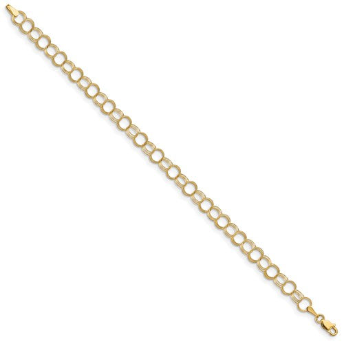 14K Solid Yellow Gold 6mm Triple Link Charm Bracelet Chain Lobster Clasp