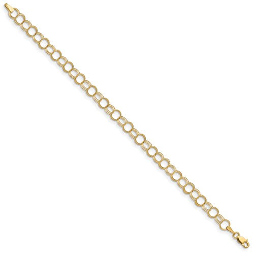 14k solid yellow gold 6mm triple link charm bracelet chain lobster clasp