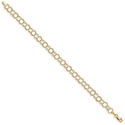 14k solid yellow gold 6mm triple link charm bracelet chain lobster clasp