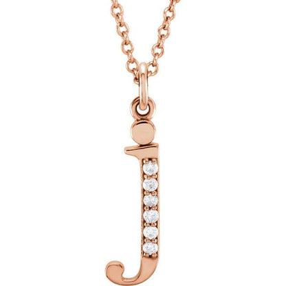 14k yellow rose white gold .025 ctw diamond tiny petite lowercase letter j initial alphabet pendant charm necklace