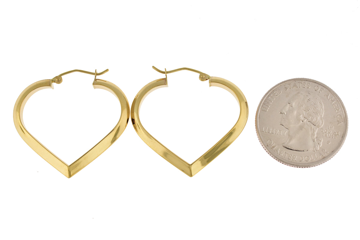 14k yellow gold heart hoop earrings 29mm x 3mm