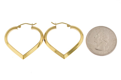 14k yellow gold heart hoop earrings 29mm x 3mm