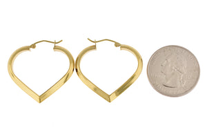14K Yellow Gold Heart Hoop Earrings 29mm x 3mm