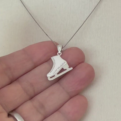 14k Gold Sterling Silver Ice Skating Skates Disc Pendant Charm Custom Made Engraved Personalized