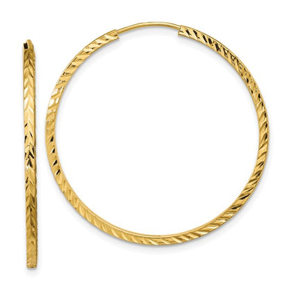 14k yellow gold 34mm x 1.35mm diamond cut square tube round endless hoop earrings