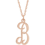 Load image into Gallery viewer, 14k Gold or Silver Letter B Script Initial Alphabet Pendant Charm Necklace
