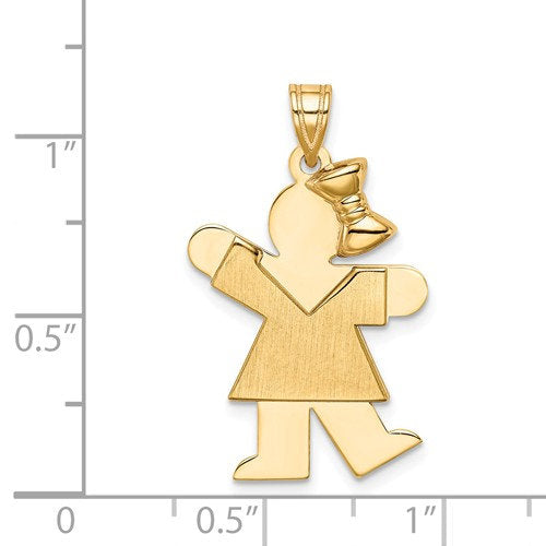 14k yellow gold girl with bow pendant charm personalized engraved monogram
