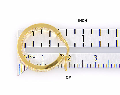 14k yellow gold greek key square tube round hoop earrings