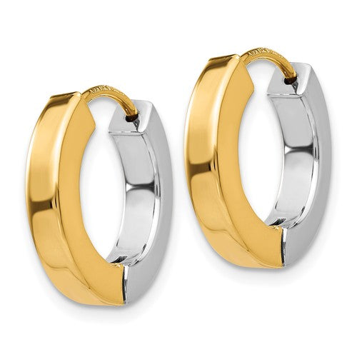 14k yellow  white gold two tone classic hinged hoop huggie earrings 16mm x 3mm