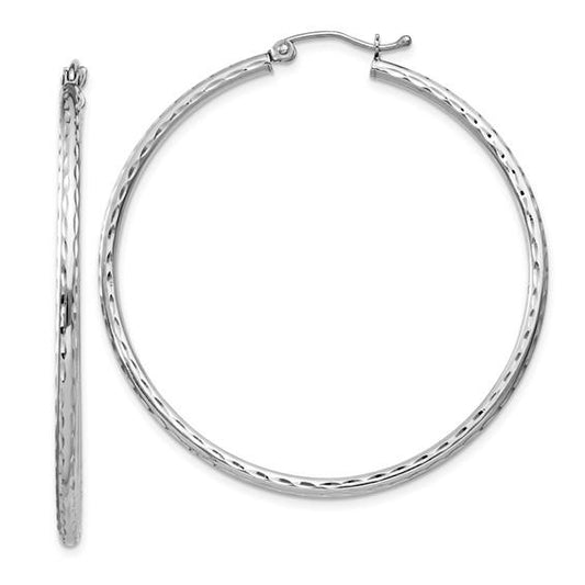sterling silver rhodium plated diamond cut classic round hoop earrings 45mm x 2mm