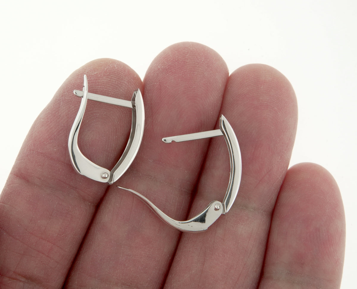 14k white gold classic huggie hinged hoop earrings 19mm x 12mm x 4mm