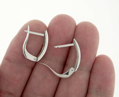 14k white gold classic huggie hinged hoop earrings 19mm x 12mm x 4mm