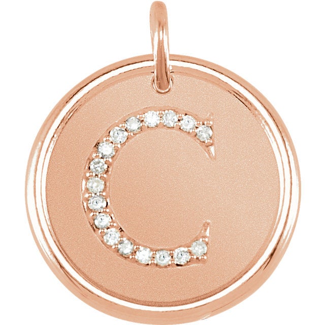 14k yellow rose white gold genuine diamond uppercase letter c initial alphabet pendant charm custom made to order personalized engraved