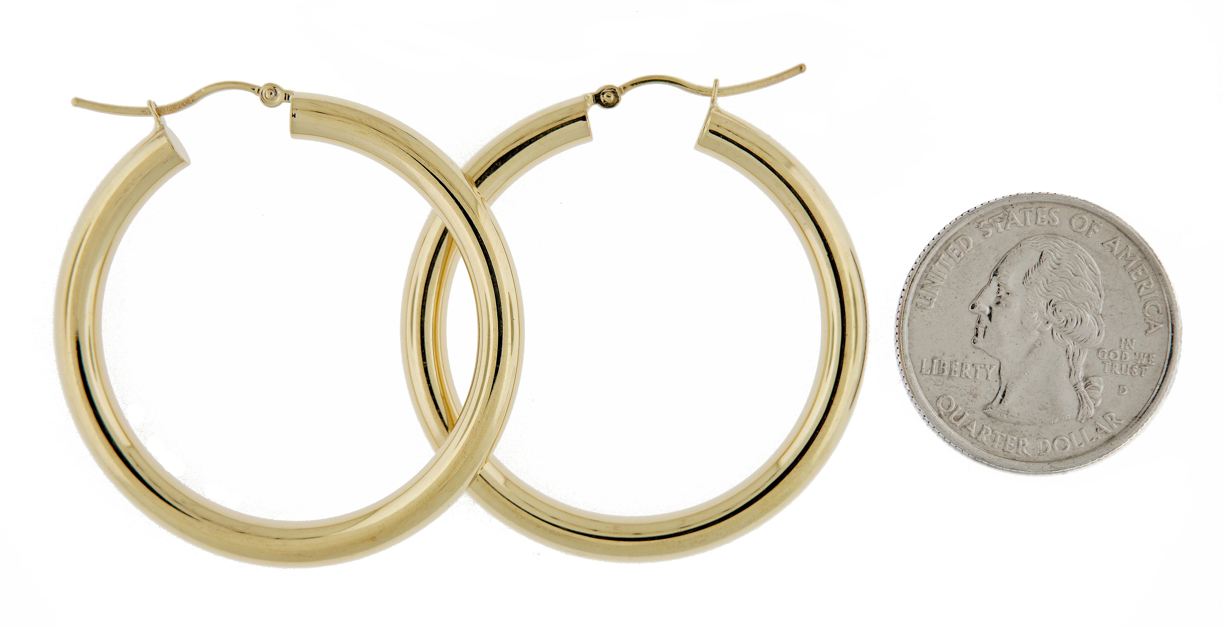 14k Yellow Gold Classic Round Hoop Earrings 38mm x 4mm