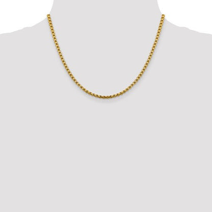 14k yellow gold 3.60mm round box bracelet anklet choker necklace pendant chain lobster clasp