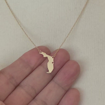 14k Gold 10k Gold Silver Florida FL State Map Necklace Heart Personalized City