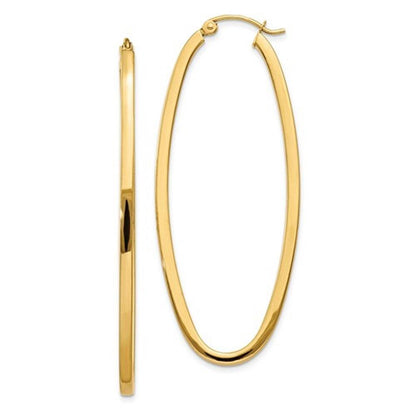 14k yellow gold classic large oval hoop earrings 50mm x 21mm x 2mm