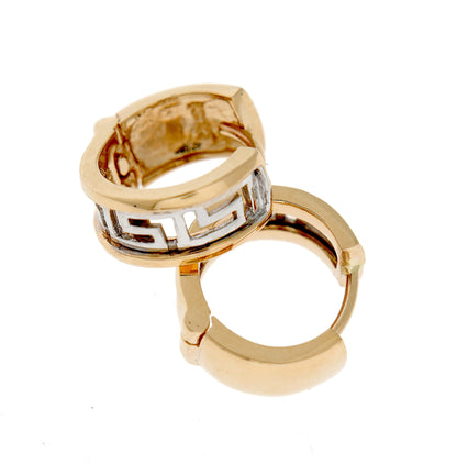 14k yellow white gold two tone greek key hinged hoop earrings