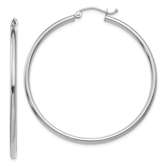 14k white gold classic round hoop earrings 44mmx2mm