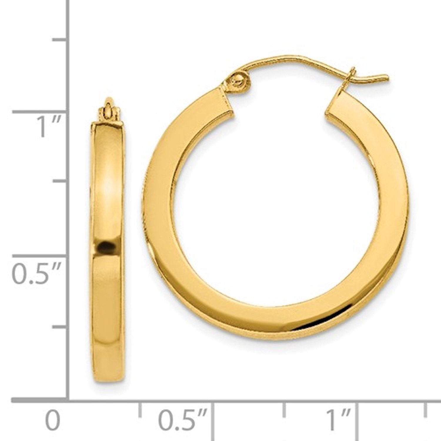 14K Yellow Gold Square Tube Round Hoop Earrings 23mm x 3mm
