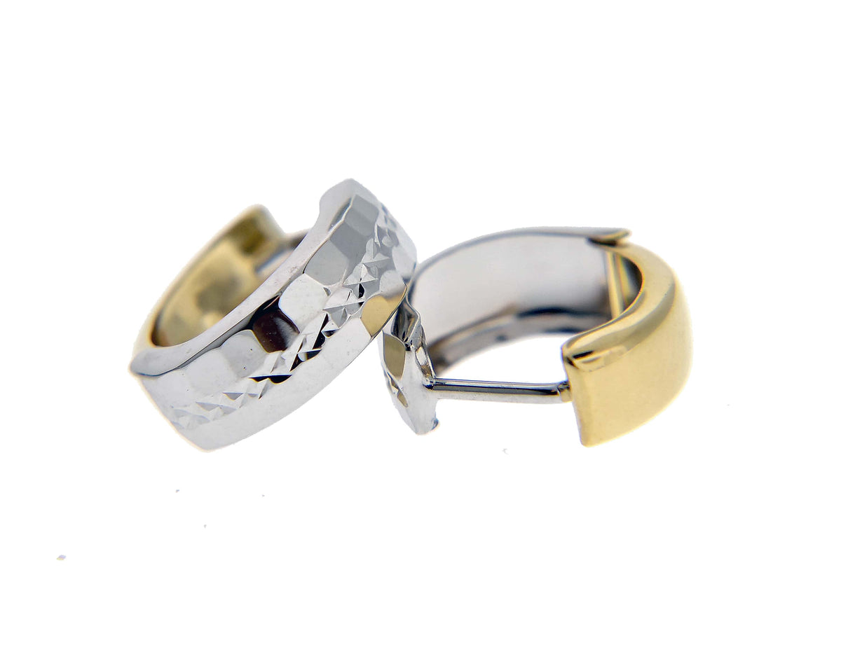 14k yellow white gold two tone classic huggie hinged hoop earrings 13mm x 5mm