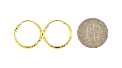 14k yellow gold round endless hoop earrings 17mm x 2mm