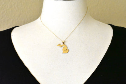 14k gold or sterling silver michigan mi state map pendant charm personalized monogram