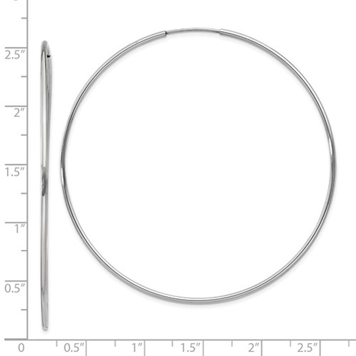 14k white gold large round endless hoop earrings 60mm x 1.20mm