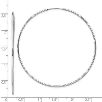 14k white gold large round endless hoop earrings 60mm x 1.20mm