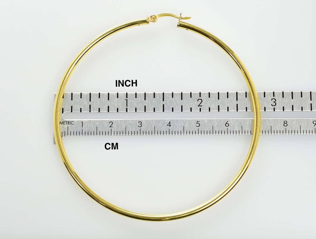 yellow gold plated sterling silver 2.76 inch round hoop earrings 70mm x 2.5mm