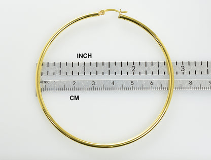 yellow gold plated sterling silver 2.76 inch round hoop earrings 70mm x 2.5mm