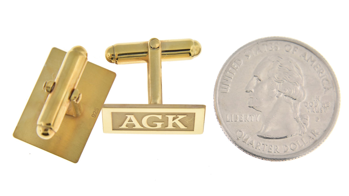 14k yellow 14k white gold sterling silver rectangle cufflinks cuff links personalized monogram
