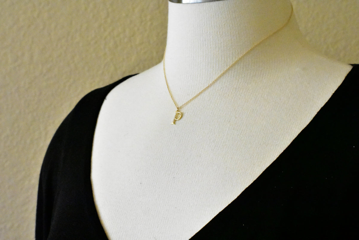 14k yellow rose white gold .04 ctw diamond tiny petite lowercase letter p initial alphabet pendant charm necklace