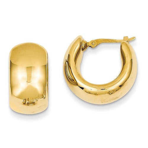 14k yellow gold classic round puffed hoop earrings 15mm x 9mm