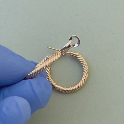 14k Rose Gold Twisted Round Omega Back Hoop Earrings 20mm x 3mm