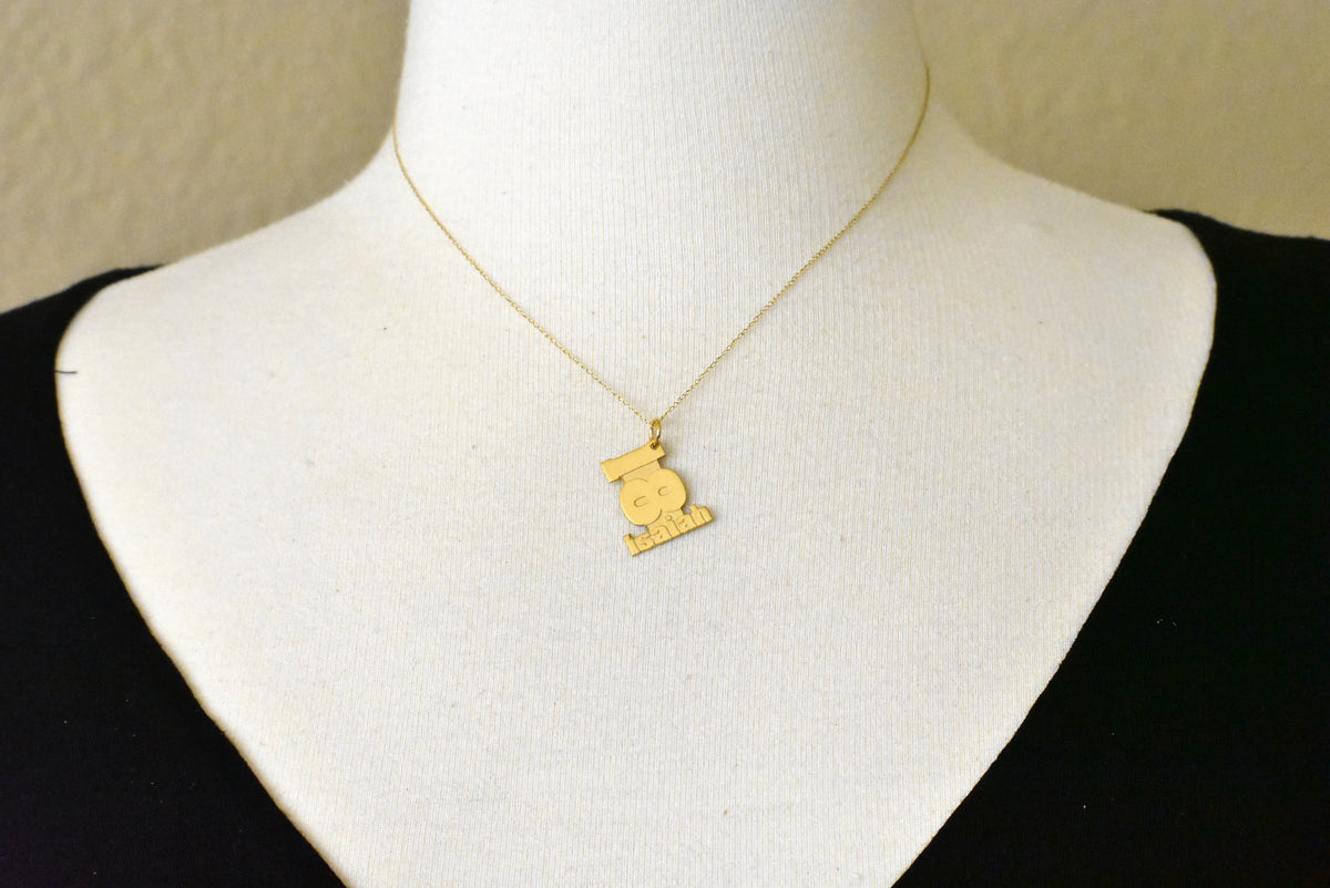 14k 10k yellow white gold sterling silver stacked number name pendant charm custom made personalized