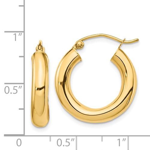 14k yellow gold classic round hoop earrings 20mm x 4mm