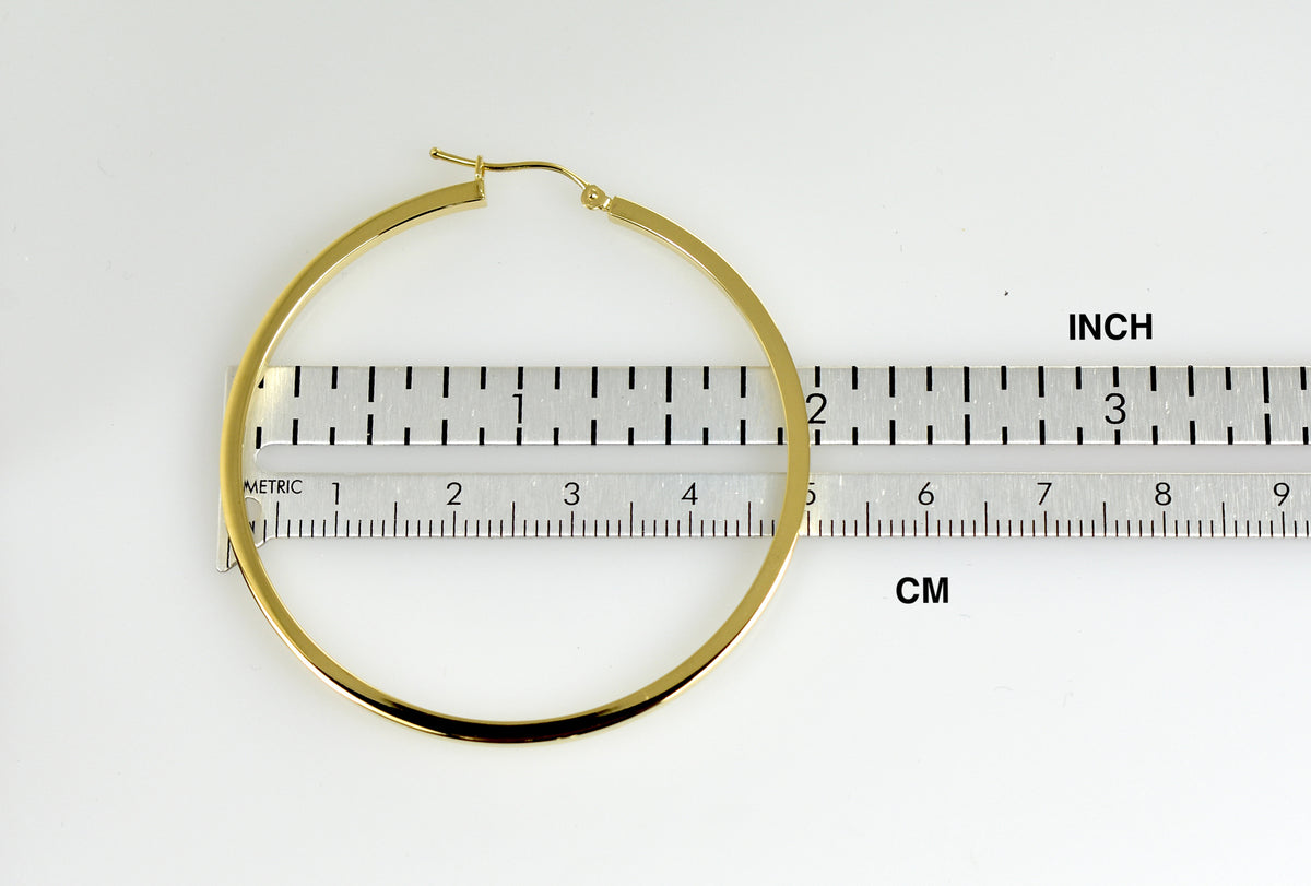 14k yellow gold square tube round hoop earrings 50mm x 2mm