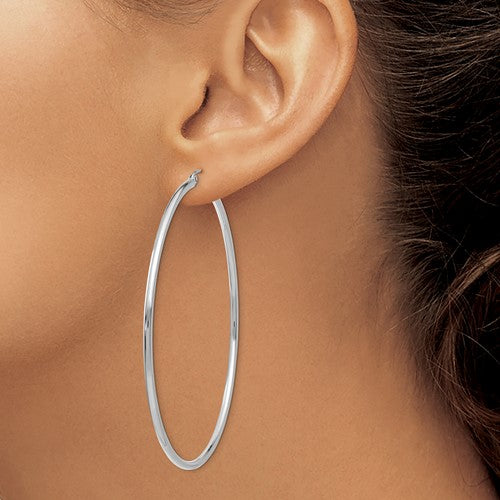 14k white gold large classic round hoop earrings 68mm x 2mm