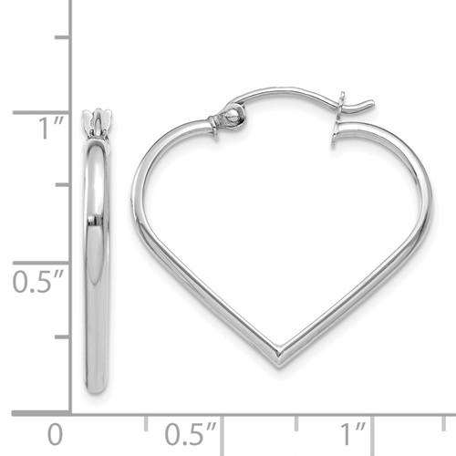 14k white gold heart hoop earrings 24mm x 2mm