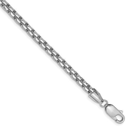 14k white gold 3.6mm round box bracelet anklet choker necklace pendant chain lobster clasp