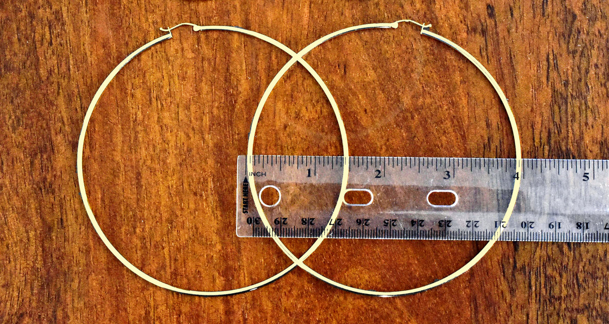 14k yellow gold extra large diameter 100mm x 2mm classic round hoop earrings 3.93 inches giant super size wide