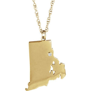 14k 10k Yellow Rose White Gold Diamond Silver Rhode Island RI State Map Personalized City Necklace